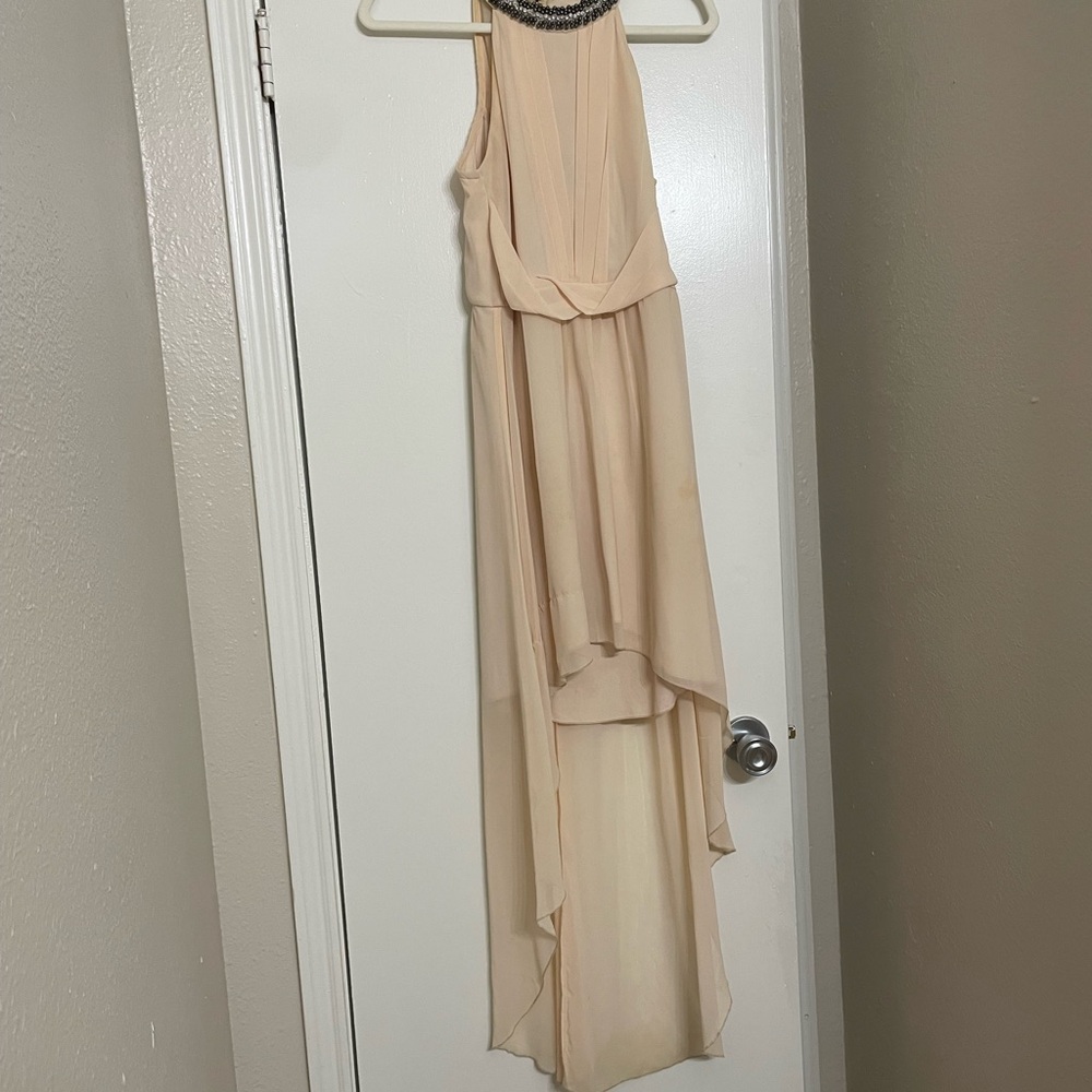 Prom Dress B Darlin Pale Peach High-Low Chiffon Dress with Beaded Neckline